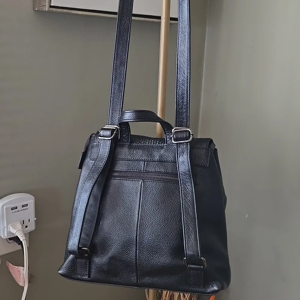 Black Woven Leather Cannci Backpack Bag